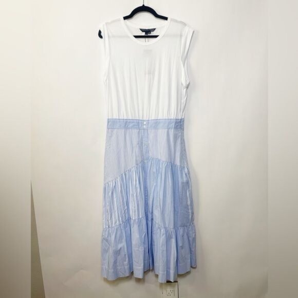 Veronica Beard Tilney Striped Jersey Paneled Cotton Poplin Midi Dress Large NWT - Picture 6 of 14